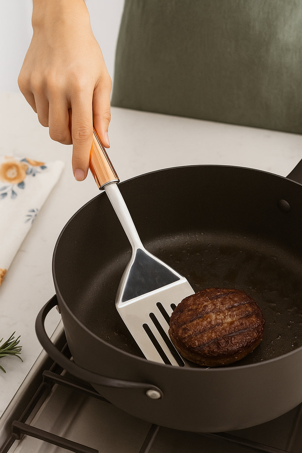 Espátula Gourmet de Aço Inox Premium | Cabo Rose Ergonômico | Design Moderno e Durável