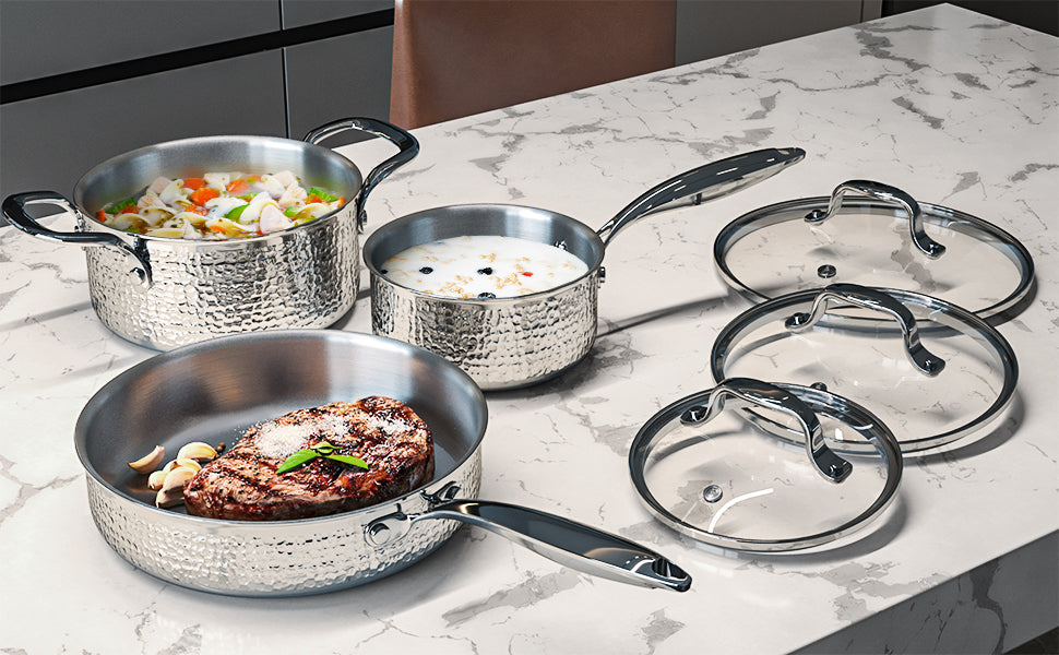 Conjunto de Panelas 6 Peças Aço Inox-Antiaderente e Moderna