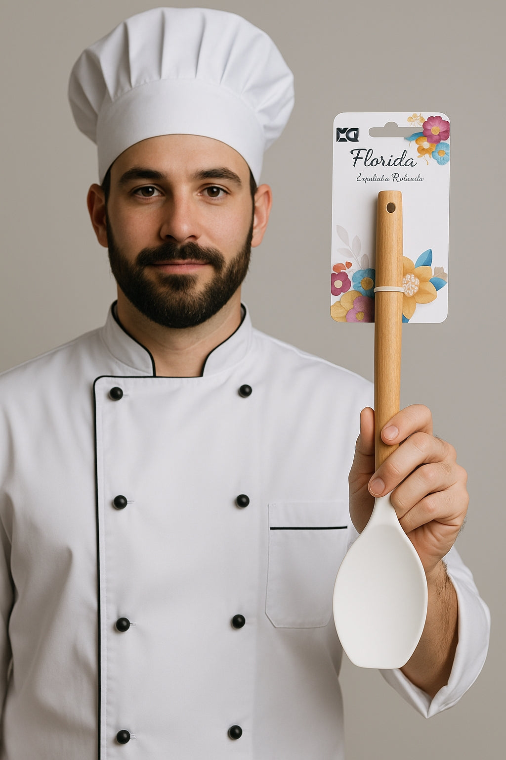Espátula Redonda Flórida com Cabo de Madeira | Utensílio Premium para Cozinha Moderna