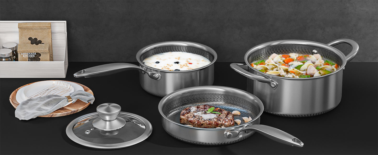 Jogo de Panelas 7 Peças Aço Inox Antiaderente