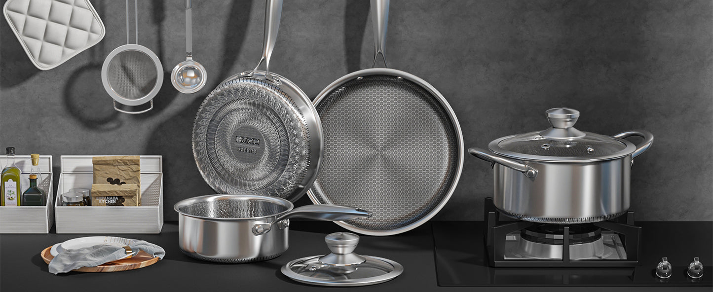 Jogo de Panelas 7 Peças Aço Inox Antiaderente