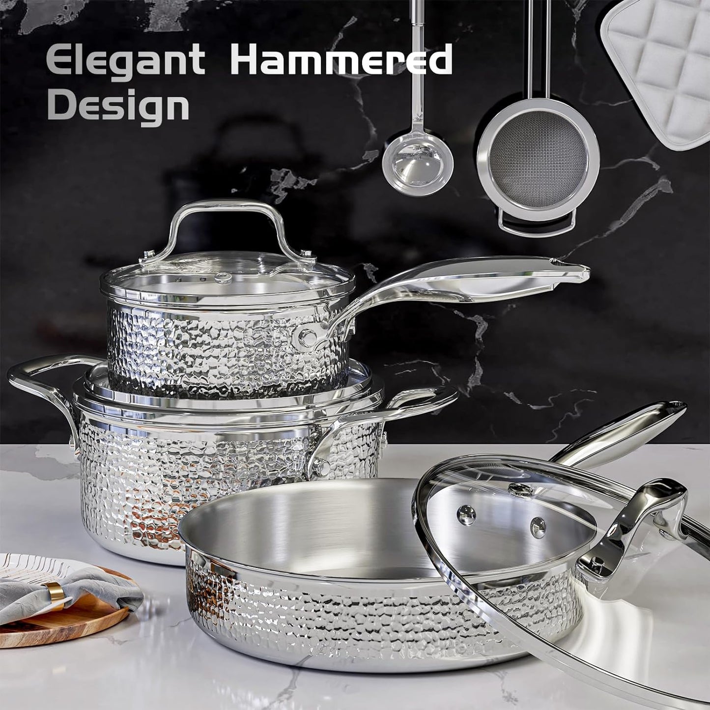 Conjunto de Panelas 6 Peças Aço Inox-Antiaderente e Moderna