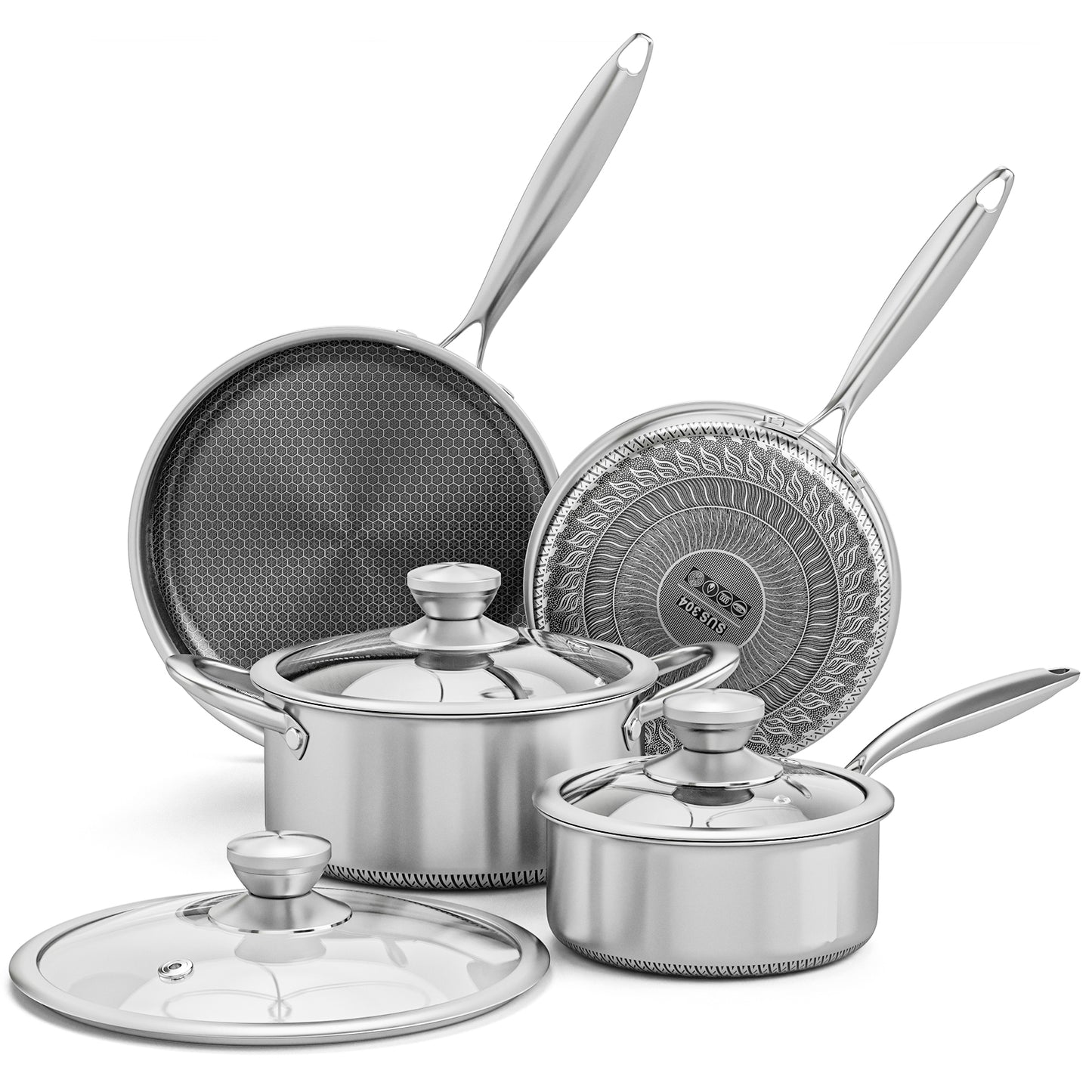 Jogo de Panelas 7 Peças Aço Inox Antiaderente