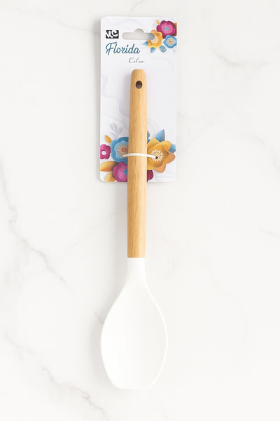 Espátula Redonda Flórida com Cabo de Madeira | Utensílio Premium para Cozinha Moderna