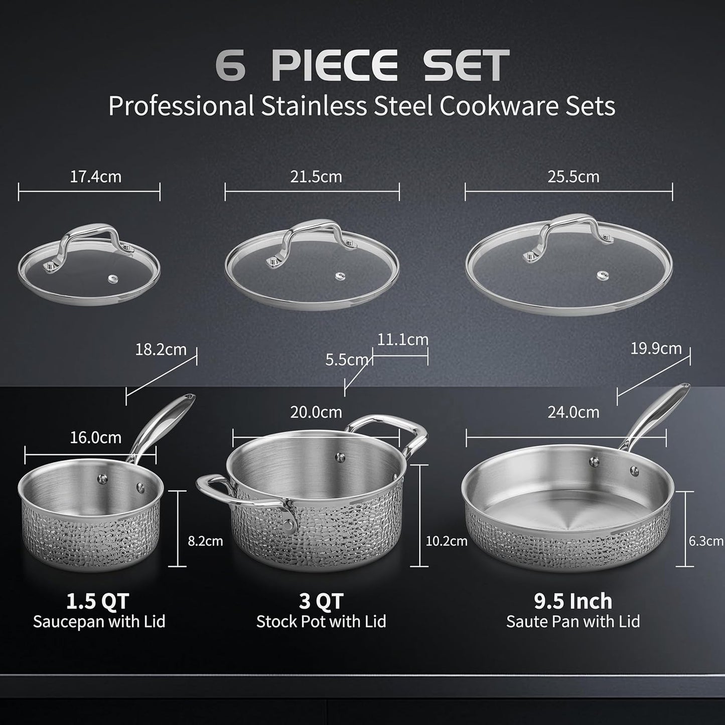 Conjunto de Panelas 6 Peças Aço Inox-Antiaderente e Moderna
