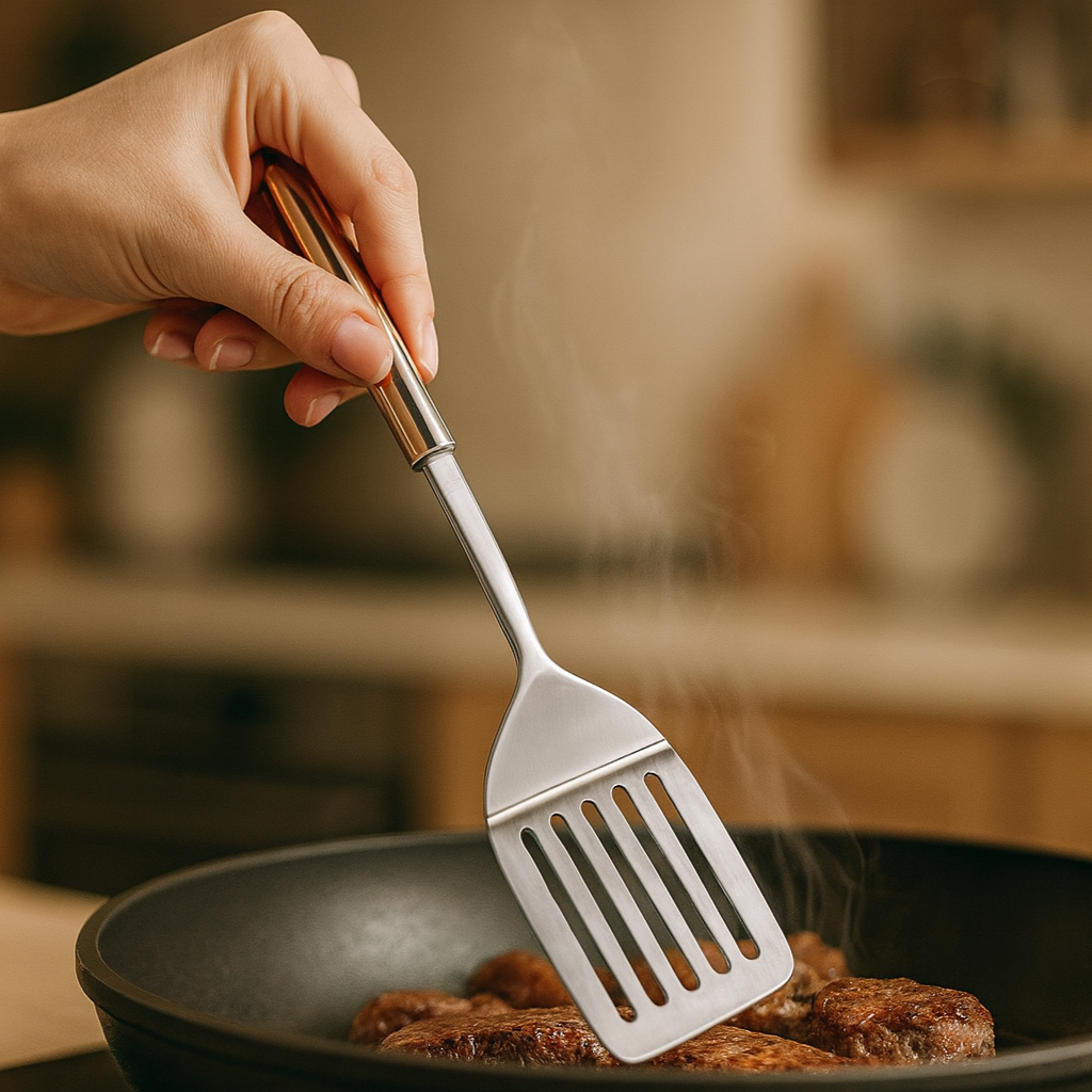 Espátula Gourmet de Aço Inox Premium | Cabo Rose Ergonômico | Design Moderno e Durável