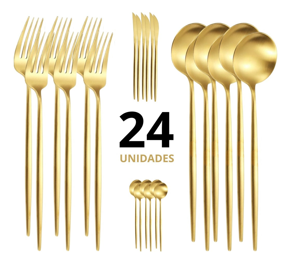 Kit 24 Talheres Dourados