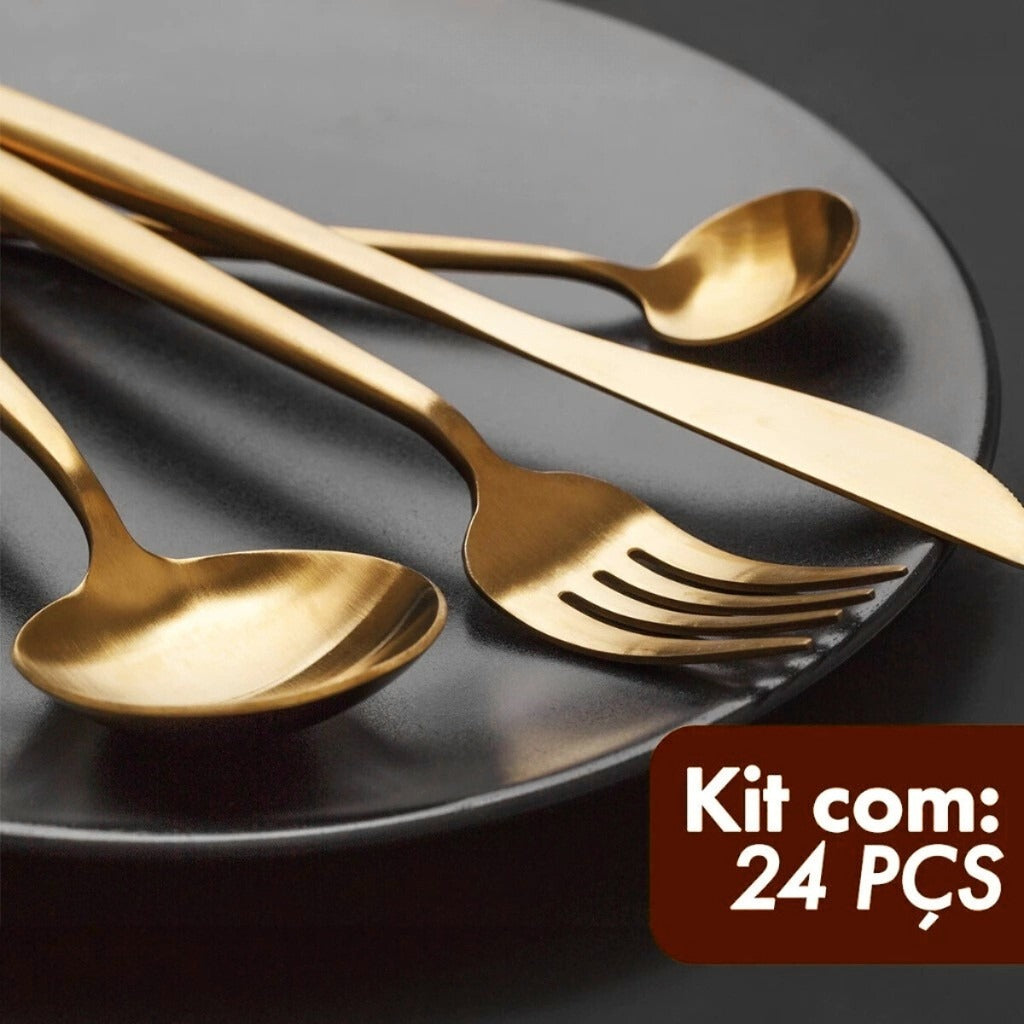 Kit 24 Talheres Dourados