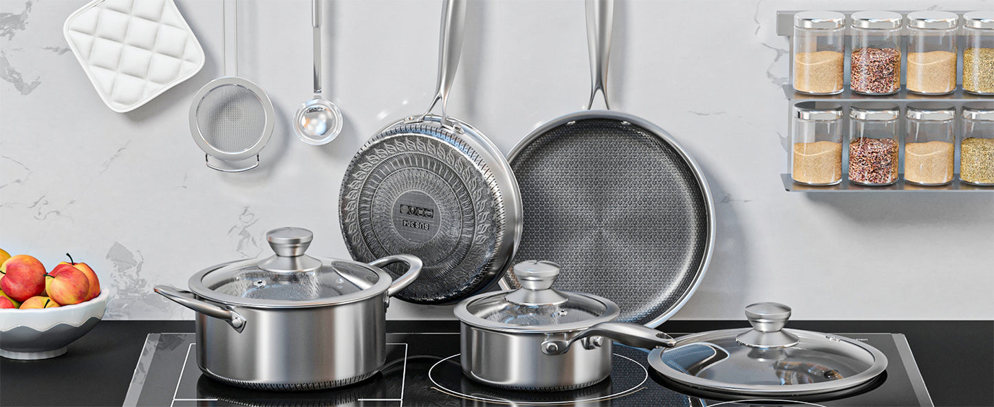 Jogo de Panelas 7 Peças Aço Inox Antiaderente