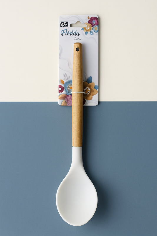Colher de Silicone Flórida Colors com Cabo de Madeira