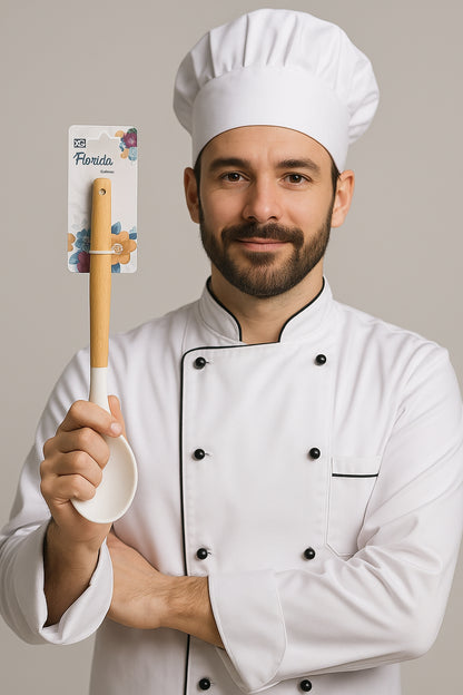 Colher de Silicone Flórida Colors com Cabo de Madeira