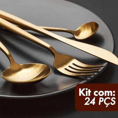 Kit 24 Talheres Dourados